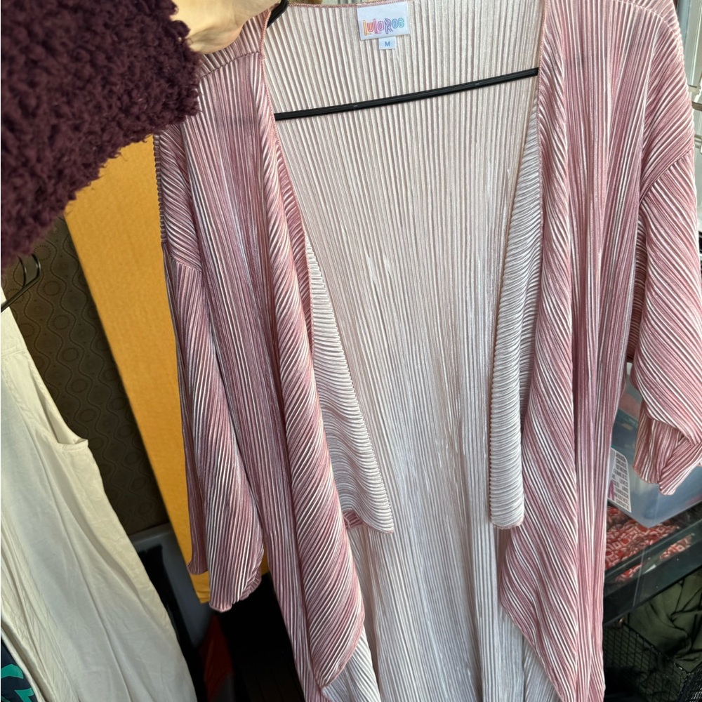 LuLaRoe Pink and Cream Ribbed Cardigan